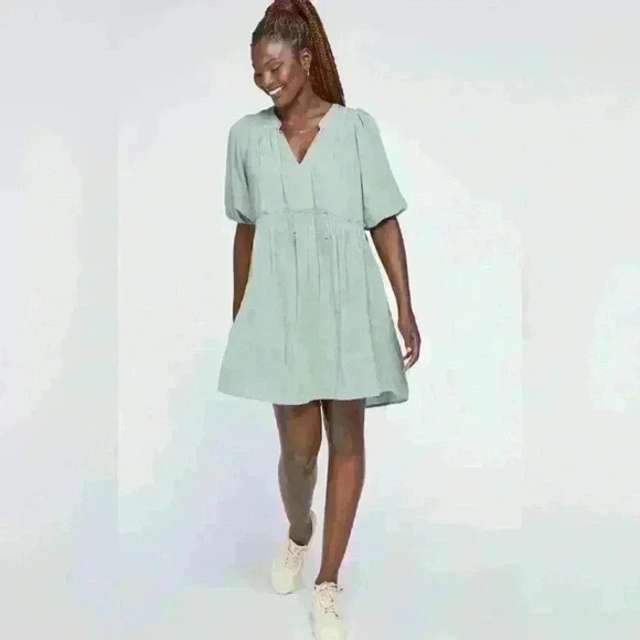 GENTLE FAWN Joplin  Dress Pastel Green Lined Gathered Waist Short Size XS - Picture 2 of 10